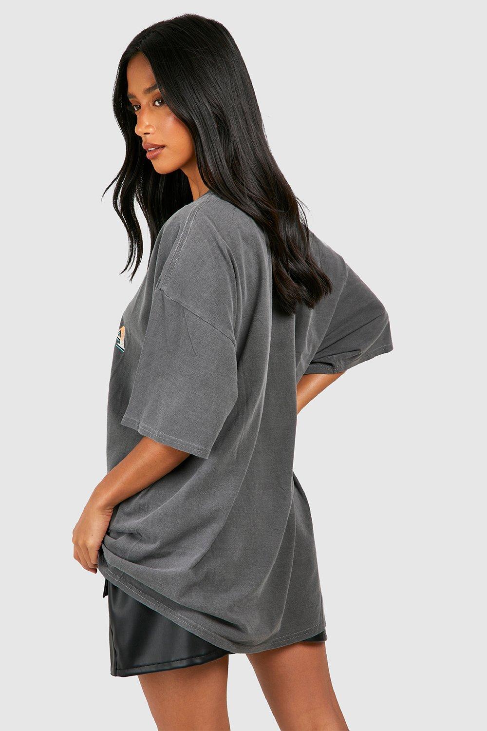 Boohoo Petite California Oversized Washed T Shirt in Black