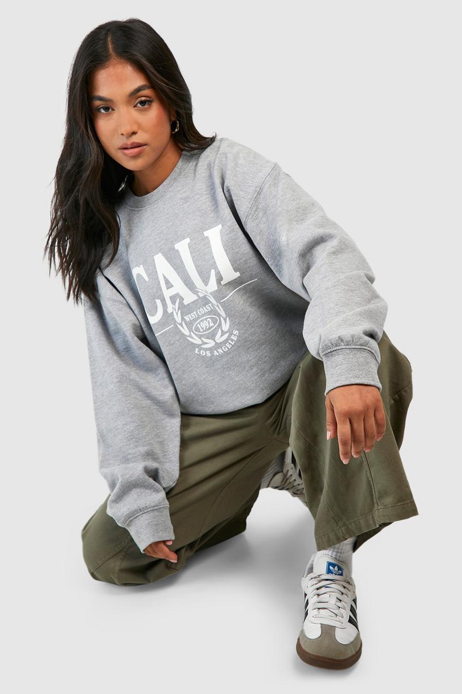 Grey marl Petite Cali Print Sweatshirt   image number 1