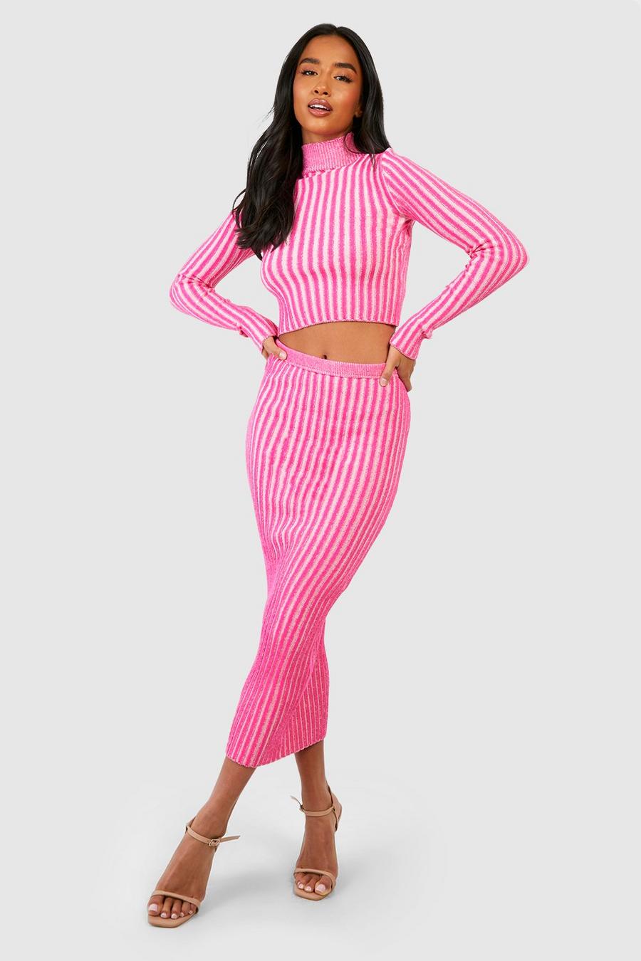 Pink Petite Two Tone Knitted Midi Skirt image number 1