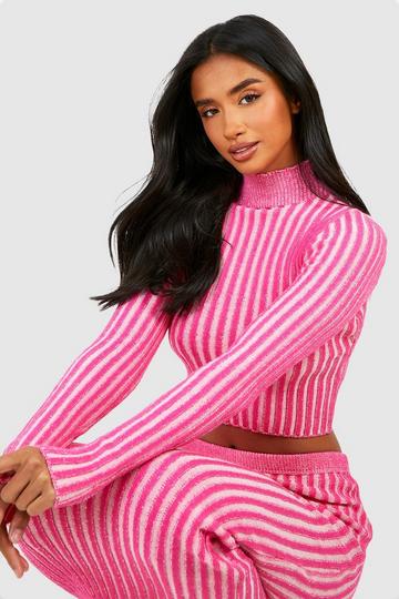 Petite Two Tone Knitted Cropped Sweater pink