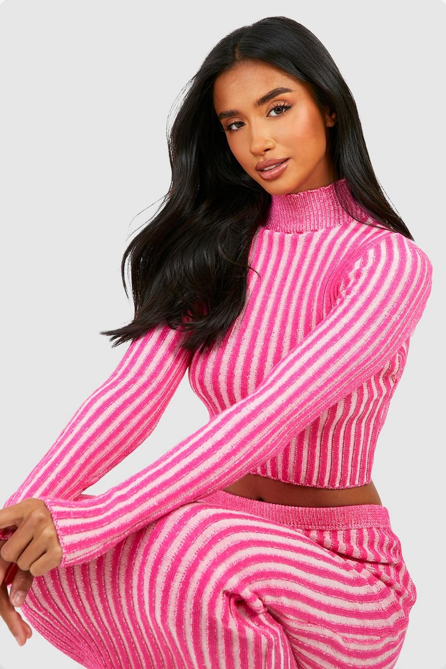 Pink Petite Two Tone Knitted Cropped Jumper