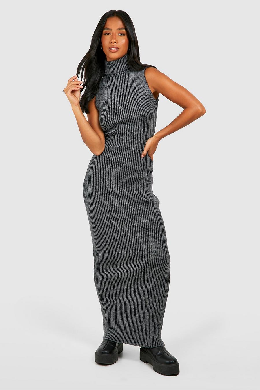 Black Petite Two Tone Knitted Maxi Dress image number 1