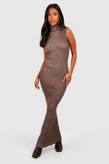 Petite Gebreide Two Tone Maxi Jurk brown