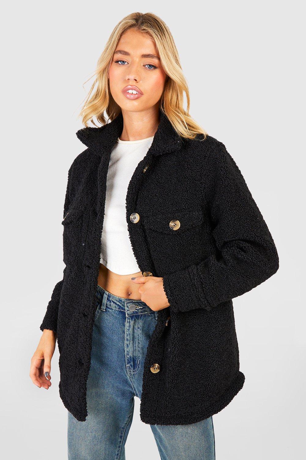 Dual pocket faux fur teddy jacket best sale