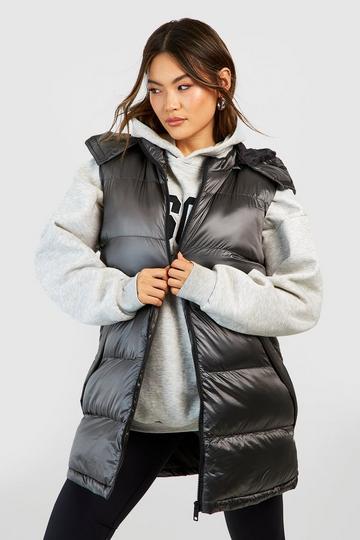 Grey Longline Hooded Vest