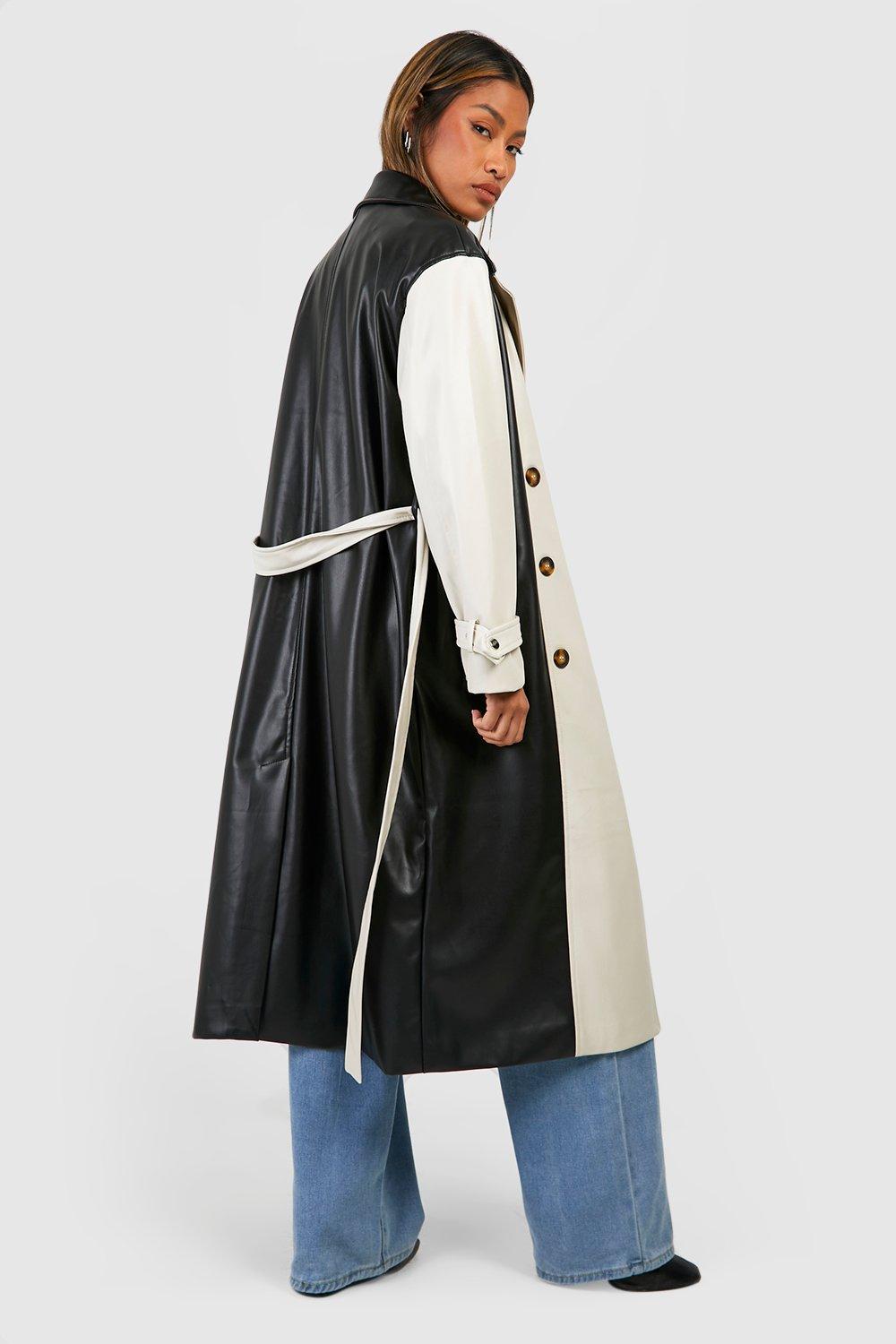 Long leather shop trench coat womens