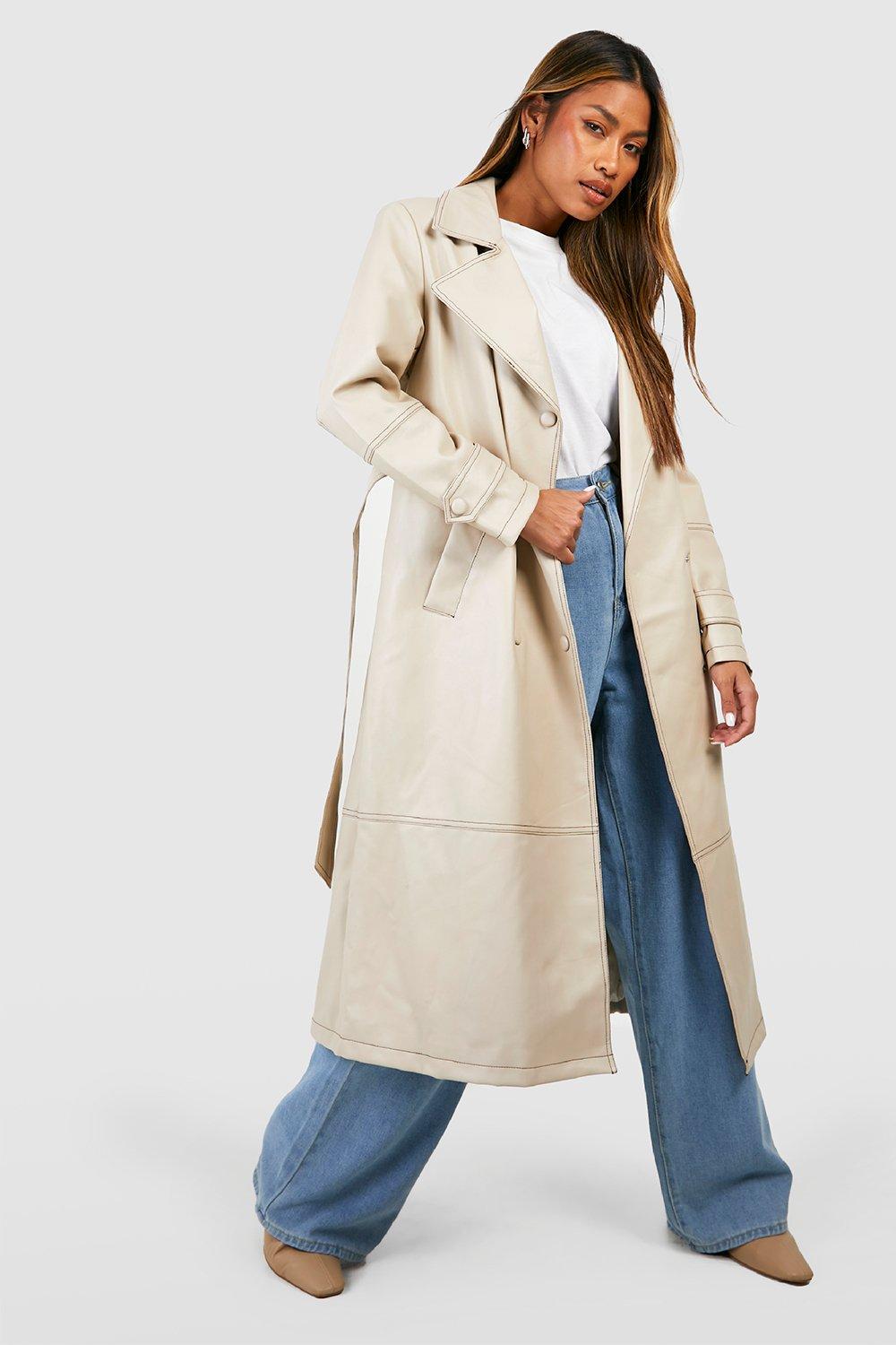 French connection women's asymmetrical hem shop coat with faux leather contrast