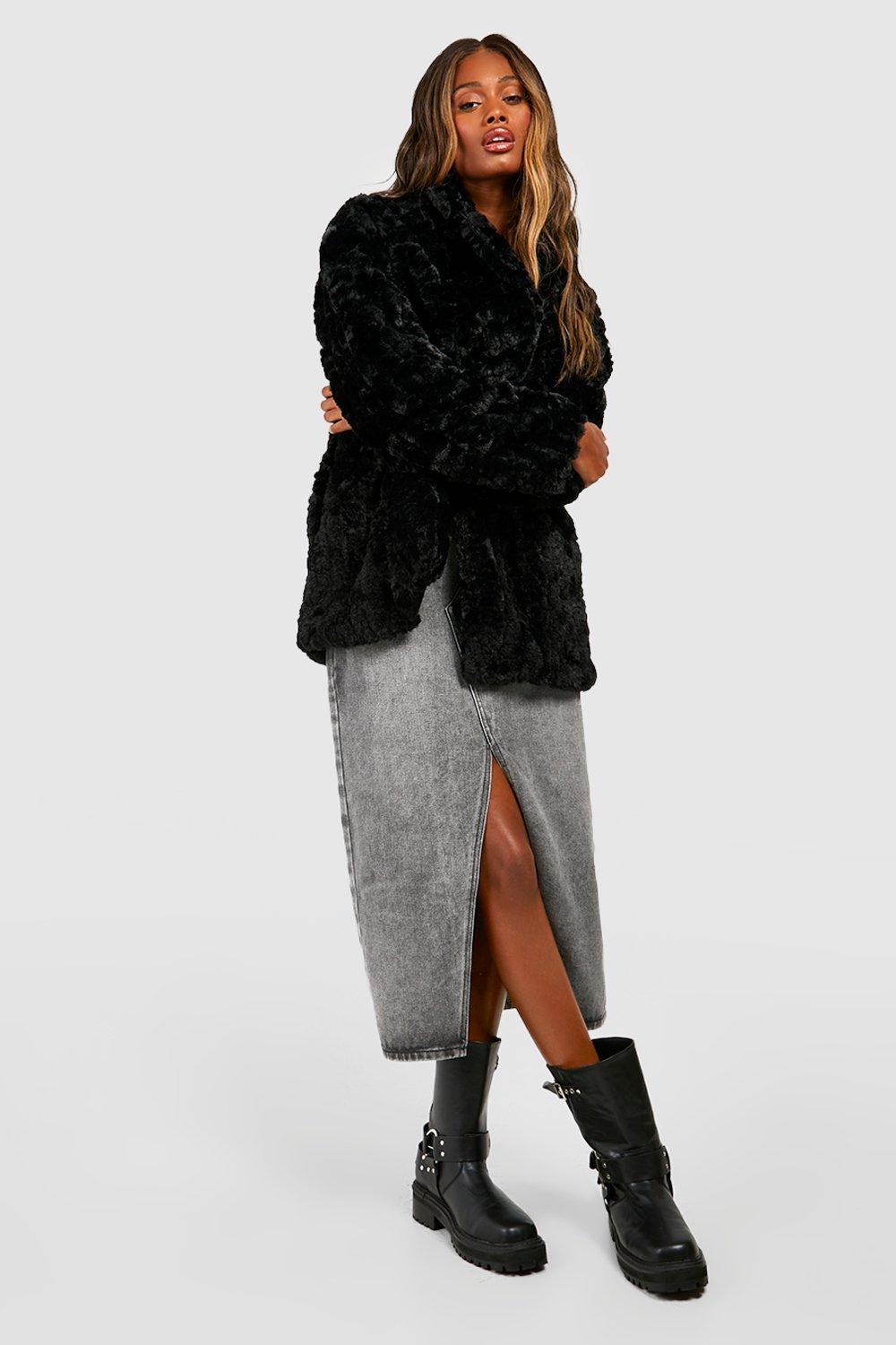 Textured longline faux deals fur coat