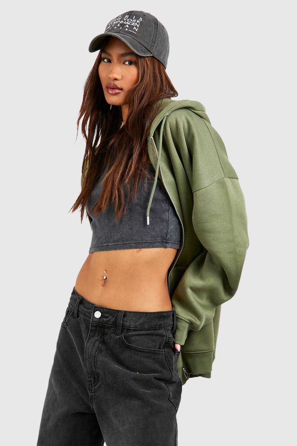 Olive green cropped on sale hoodie