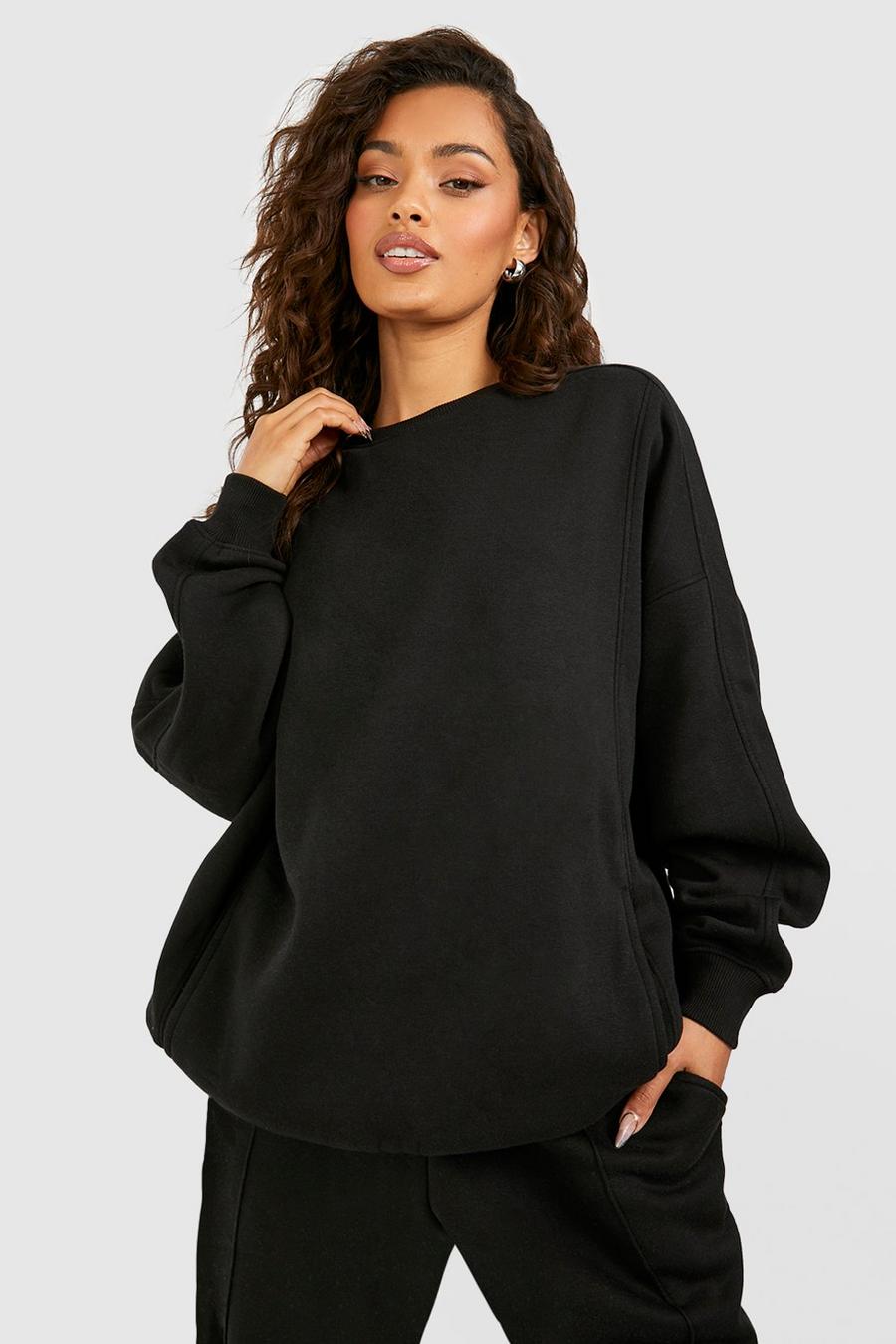 Black Oversize sweatshirt med rund hals och fickor image number 1