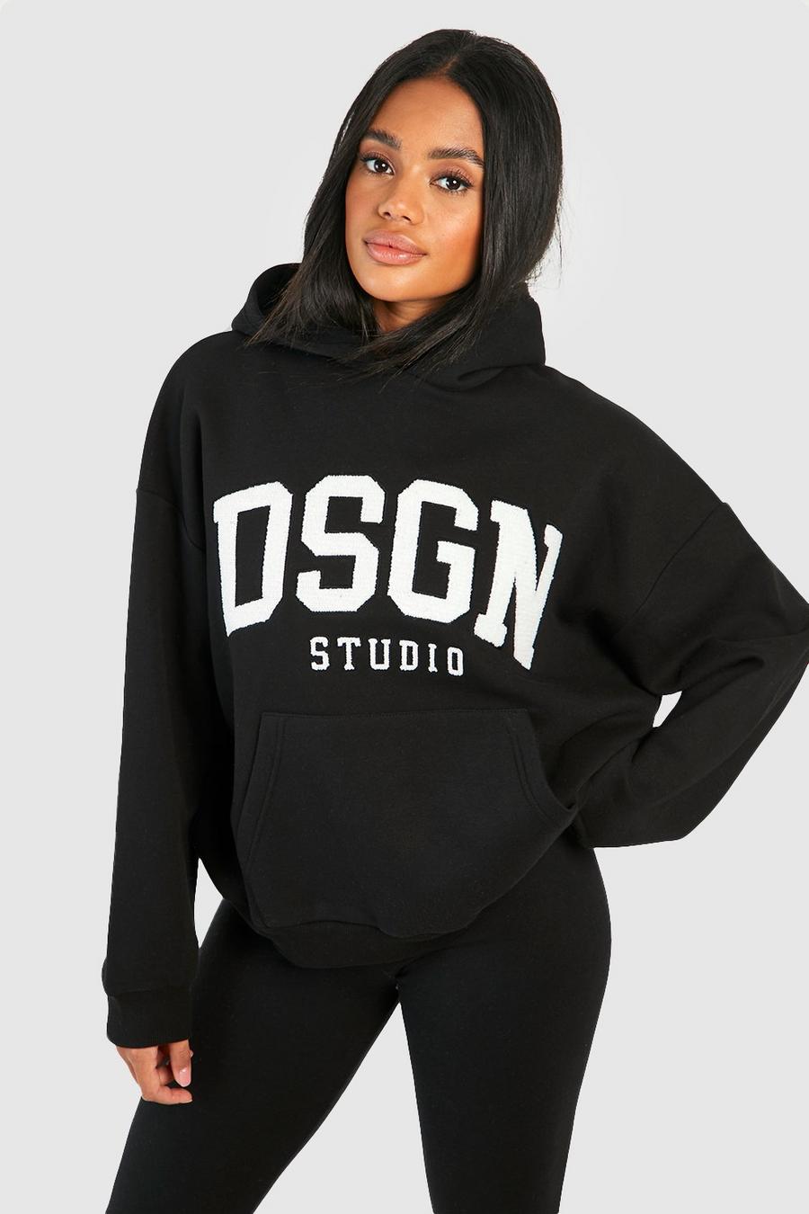 Black Dsgn Studio Towelling Applique Oversized Hoodie  image number 1