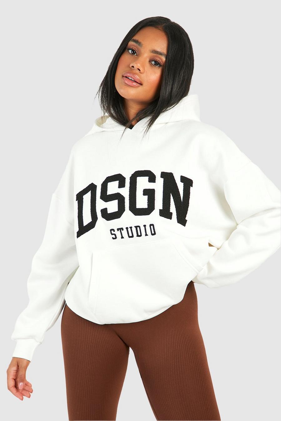 Ecru Dsgn Studio Towelling Applique Oversized Hoodie cotton image number 1