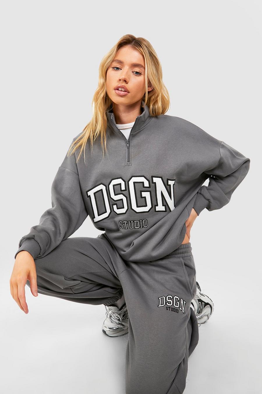 Charcoal grey Dsgn Studio Applique Oversized Half Zip Sweatshirt