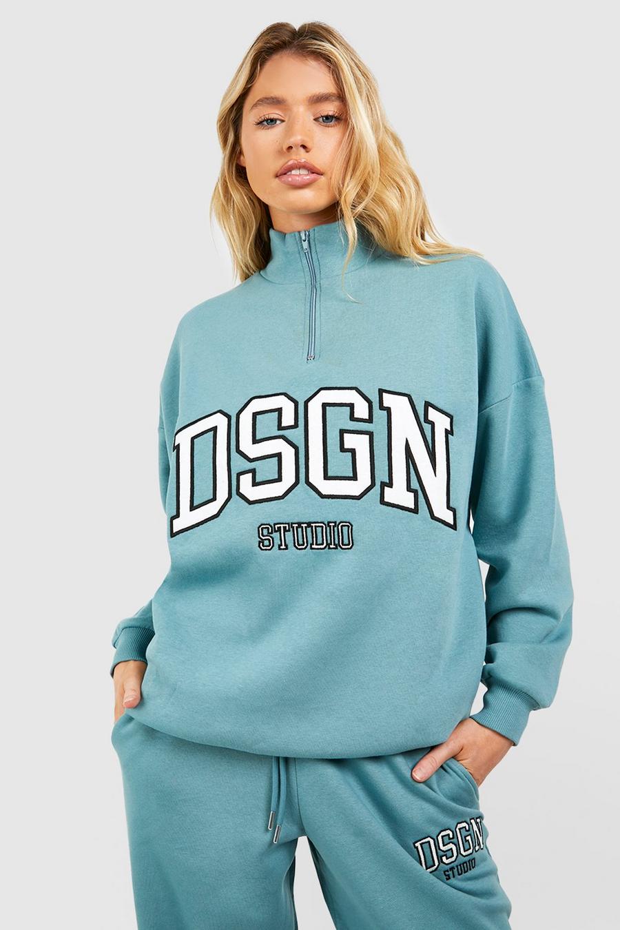 Petrol grey Dsgn Studio Applique Oversized Half Zip Sweatshirt