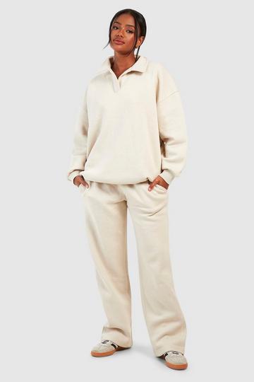 Collard Sweatshirt And Straight Leg Track Pants Tracksuit stone