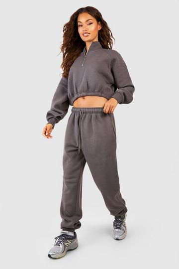 Half Zip Boxy Sweatshirt And Jogger Tracksuit charcoal