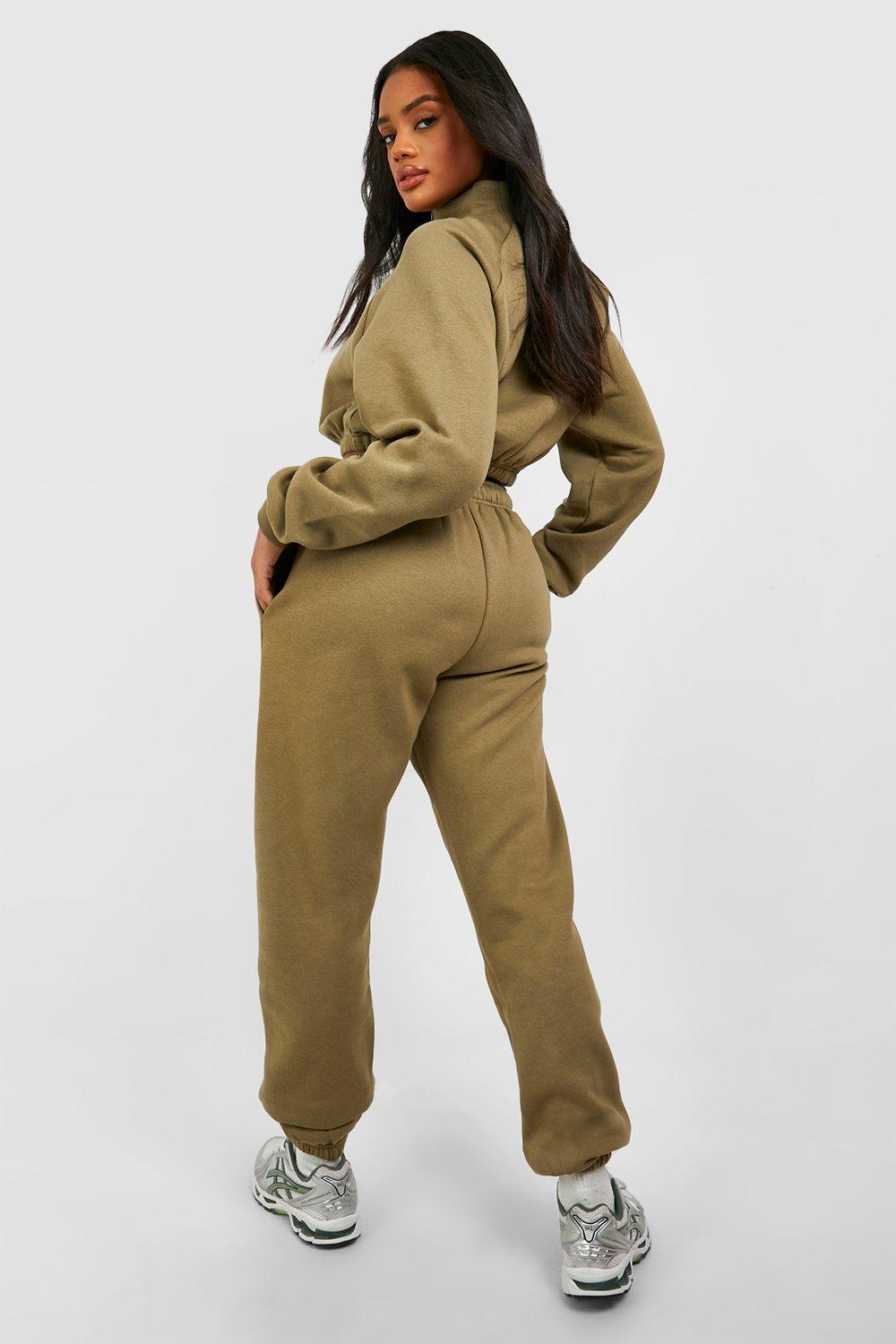 Women s Half Zip Boxy Sweatshirt And Jogger Tracksuit Boohoo UK