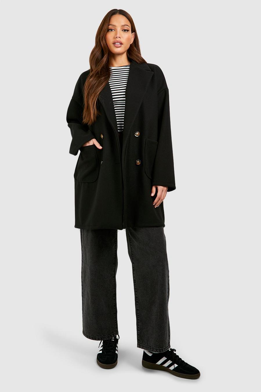 Cappotto Tall oversize effetto lana con tasche, Black