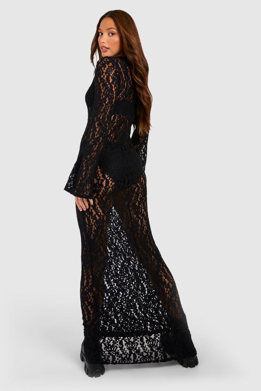 Black Lace Sheer Maxi Dress