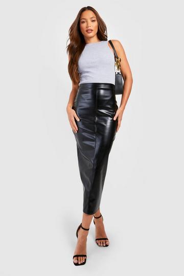 Tall Faux Leather Split Back Midi Skirt black