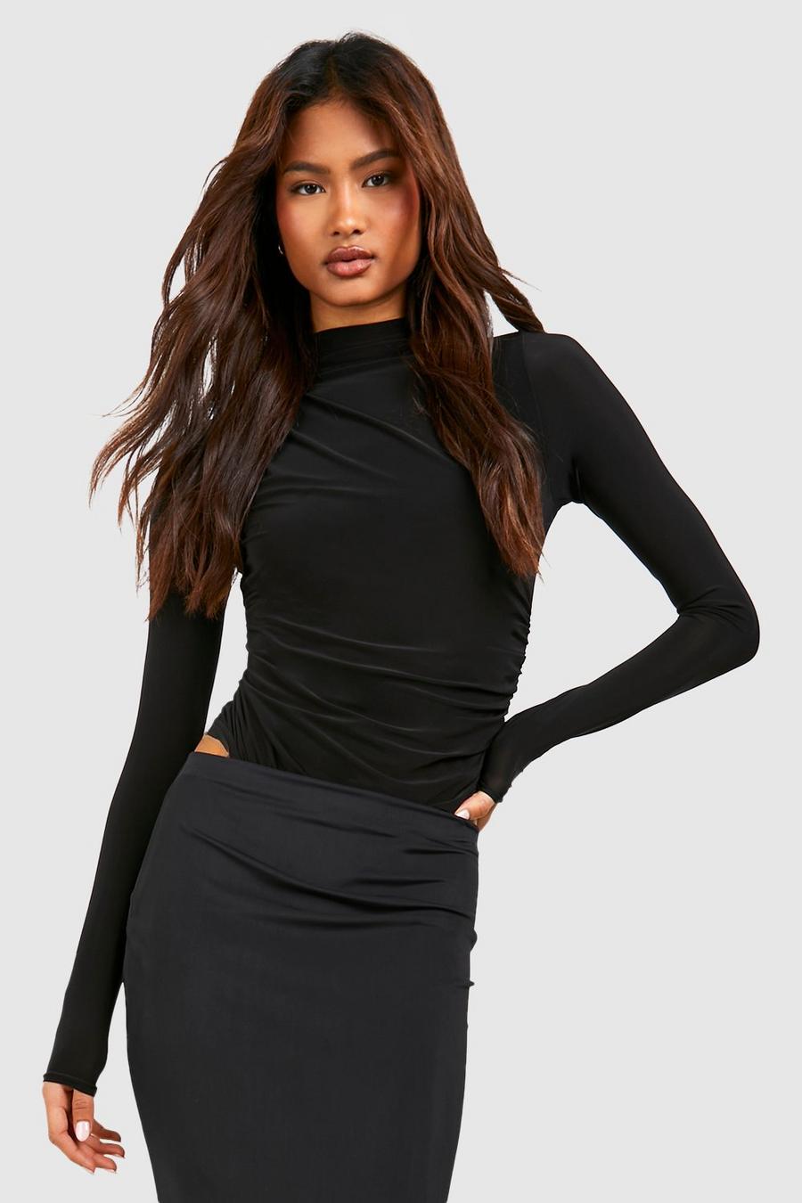 Black Tall Premium Soft Touch Ruched Detail Bodysuit image number 1
