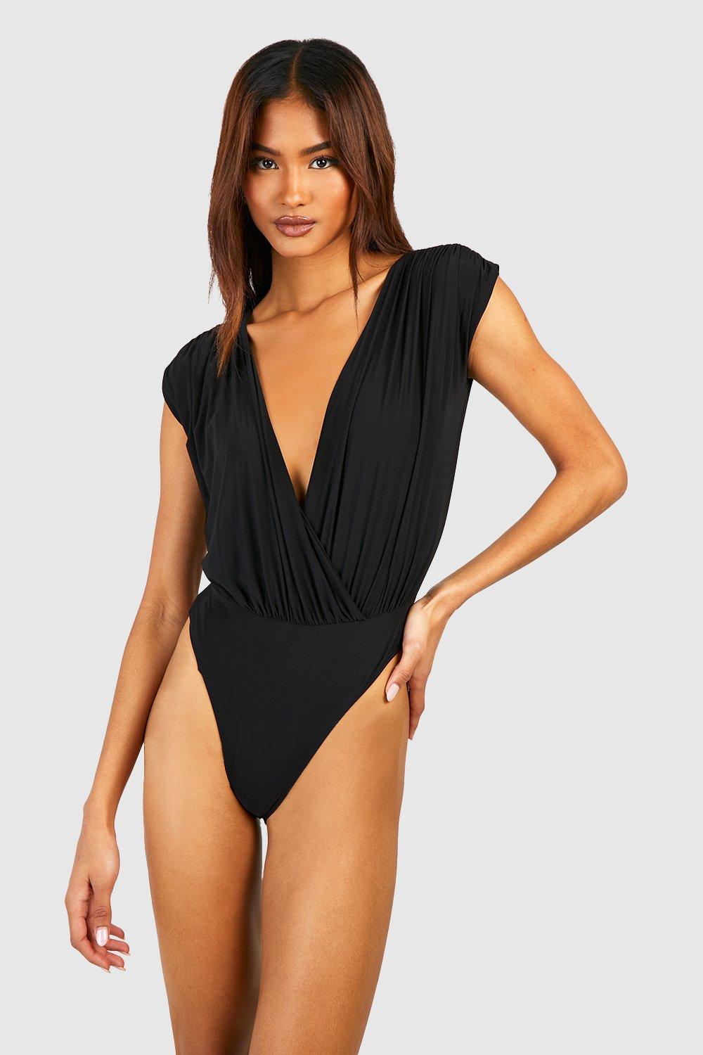 Tall Premium Soft Touch Double Layer Draped Plunge Bodysuit