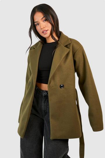 Petite Wool Look Belted Coat olive