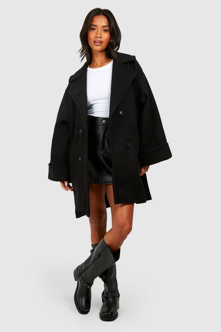 Black Petite Wool Look Oversized Cocoon Coat 