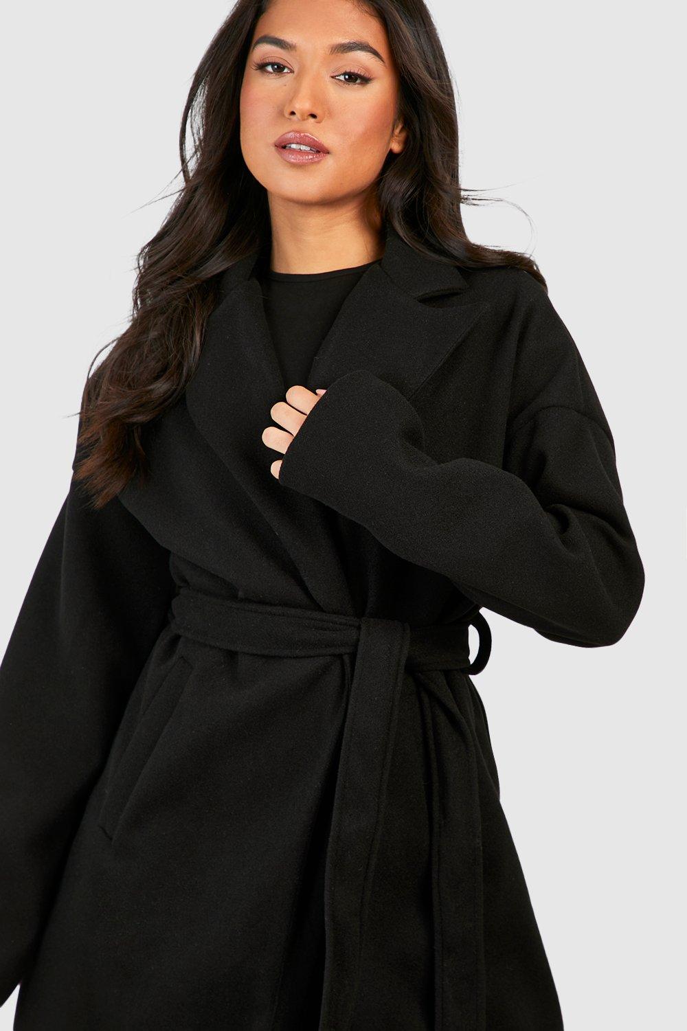 Petite black wrap coat hotsell