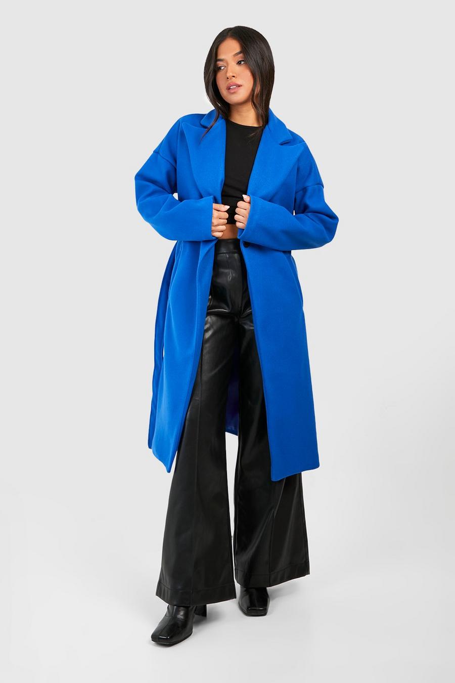 Cappotto Petite effetto lana con cintura, Cobalt