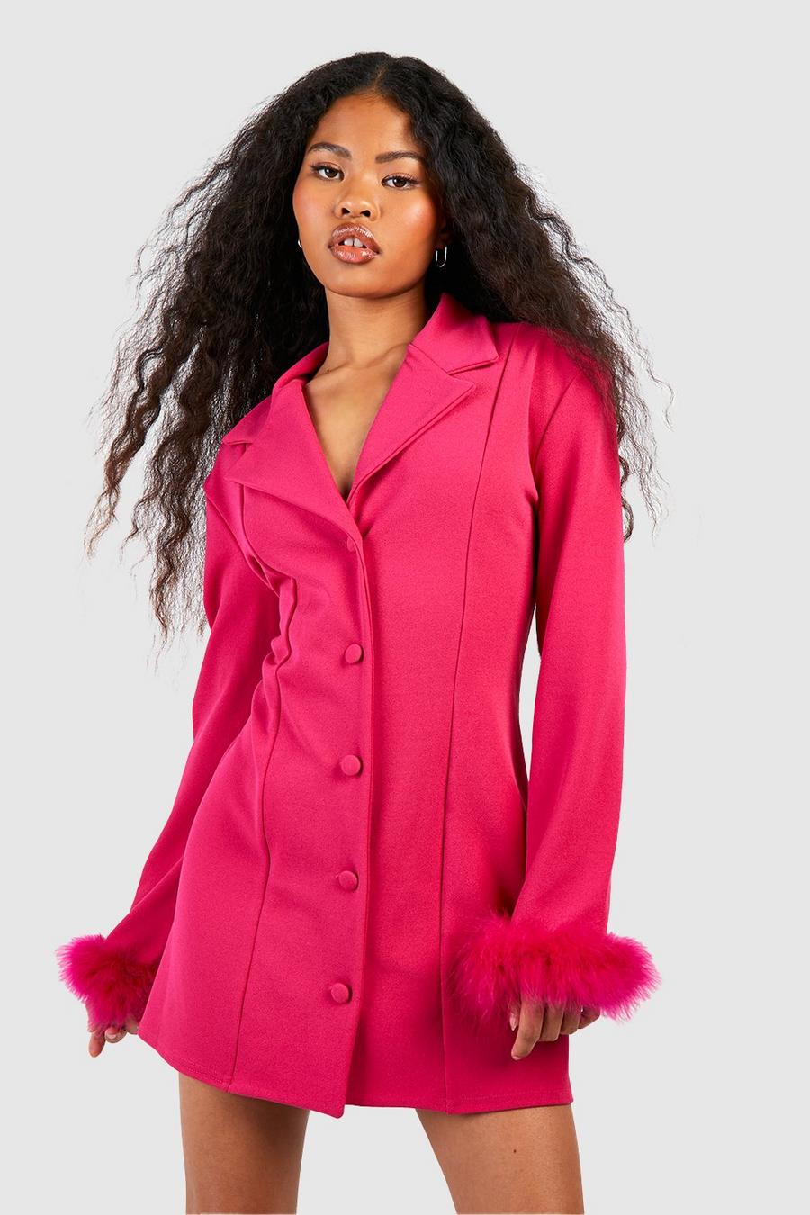 Vestido americana Petite con plumas en los puños, Hot pink image number 1
