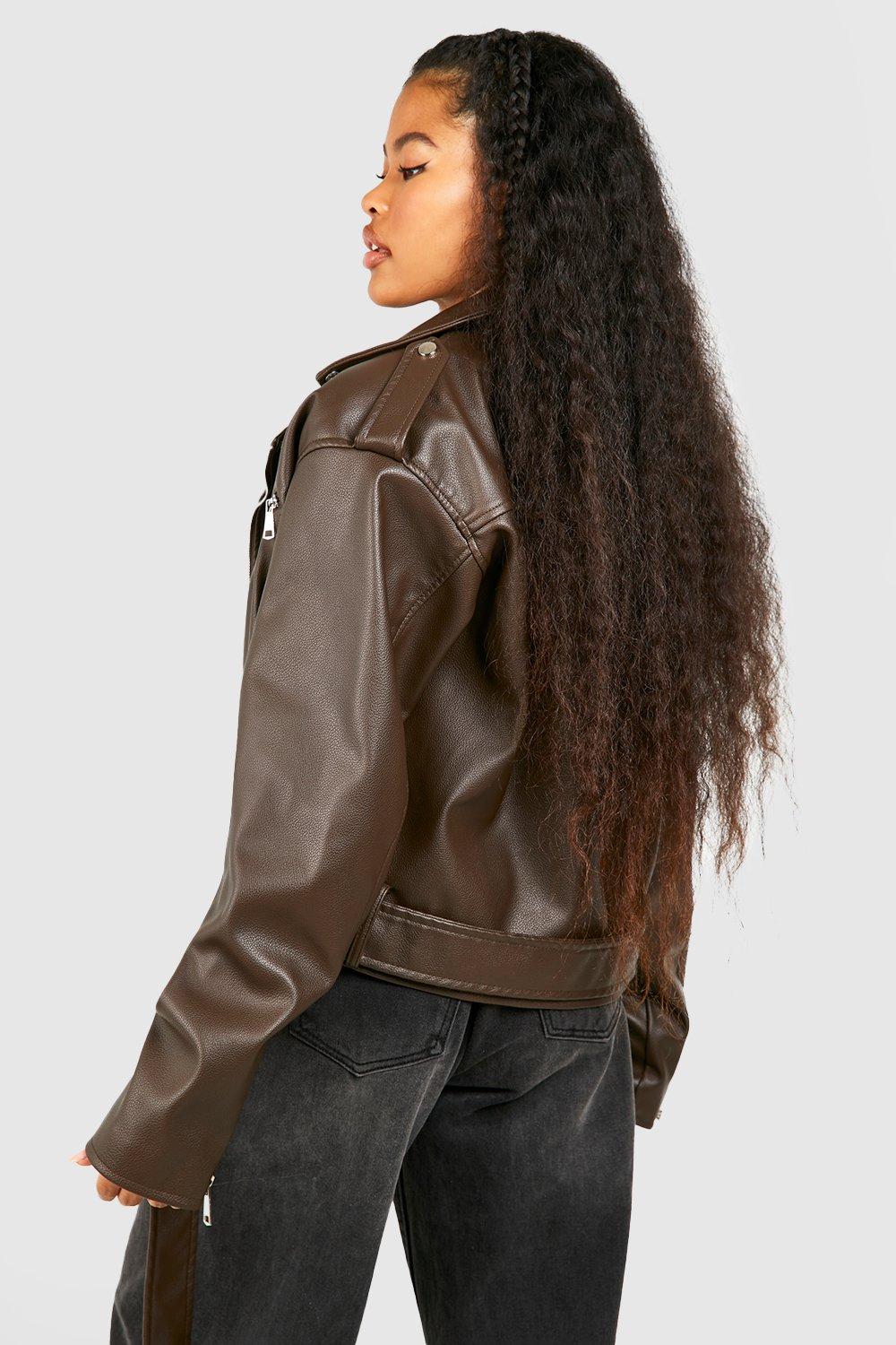 Petite Faux Leather Oversized Biker Jacket