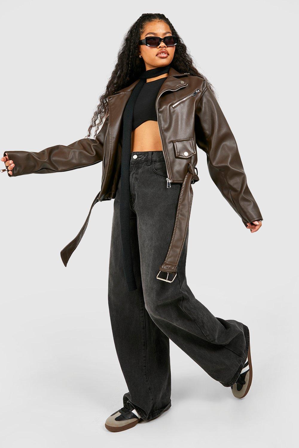 Petite Faux Leather Oversized Moto Jacket | boohoo USA