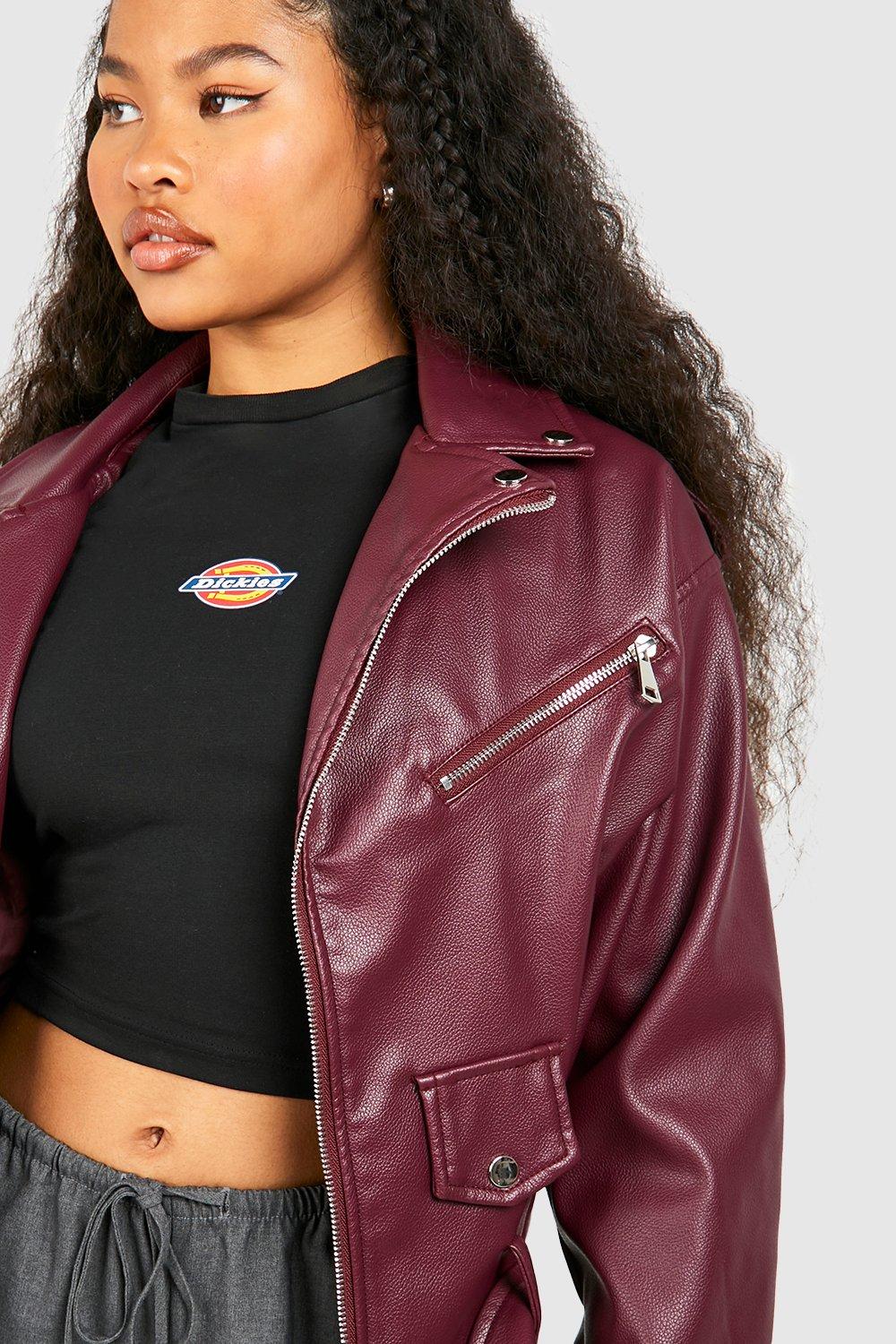 Boohoo red leather outlet jacket