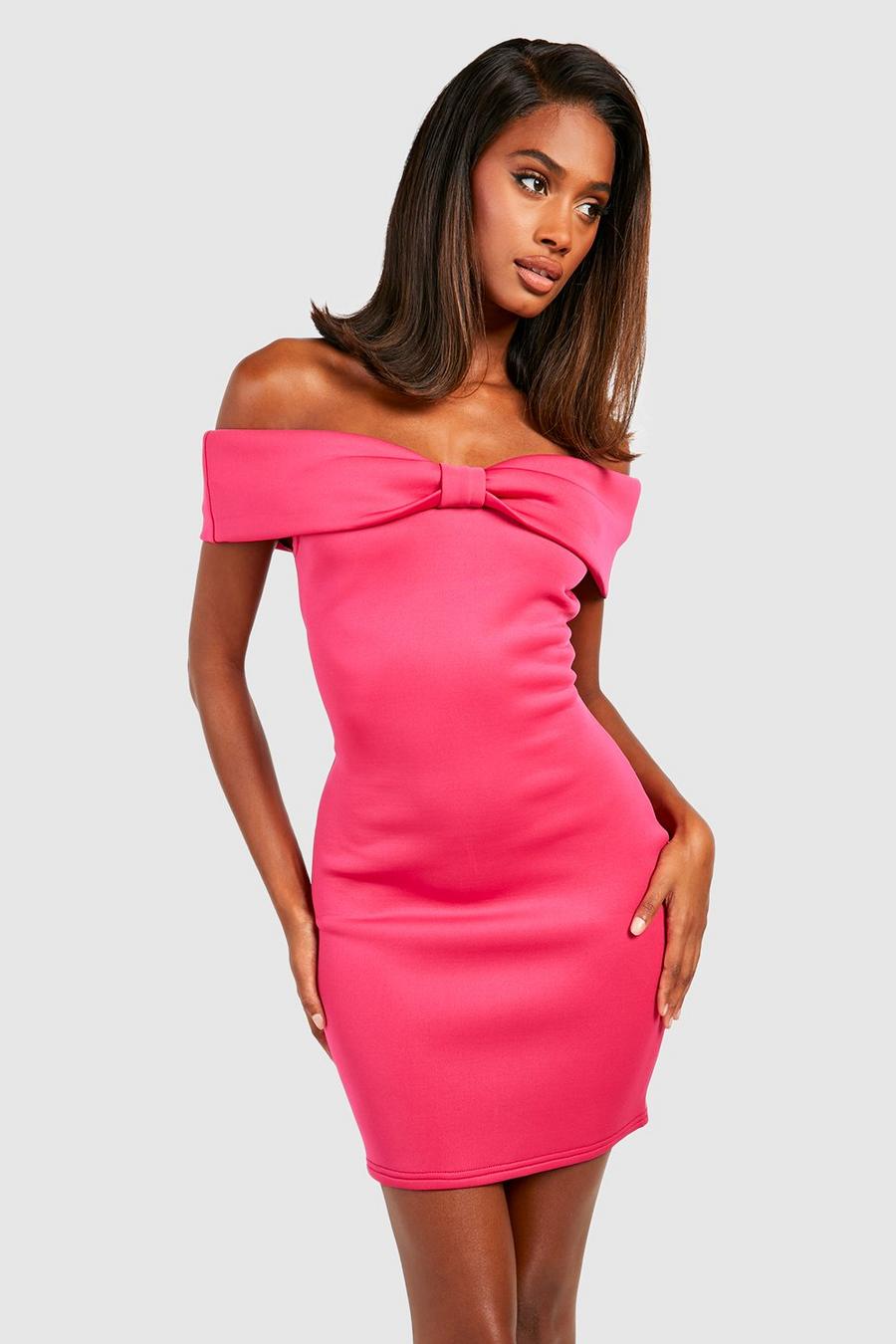 Hot pink Scuba Bow Mini Dress image number 1