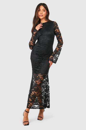 Lace Fishtail Maxi Dress black
