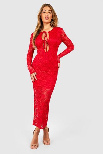 Lace Tie Front Maxi Dress red