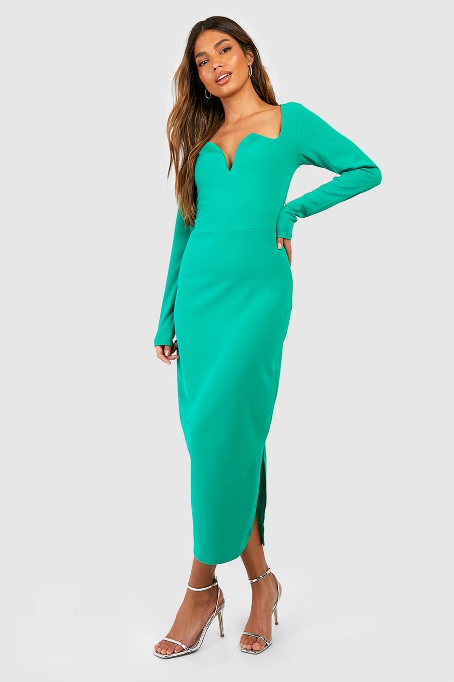 Vestito longuette con scollo a cuore, Emerald image number 1