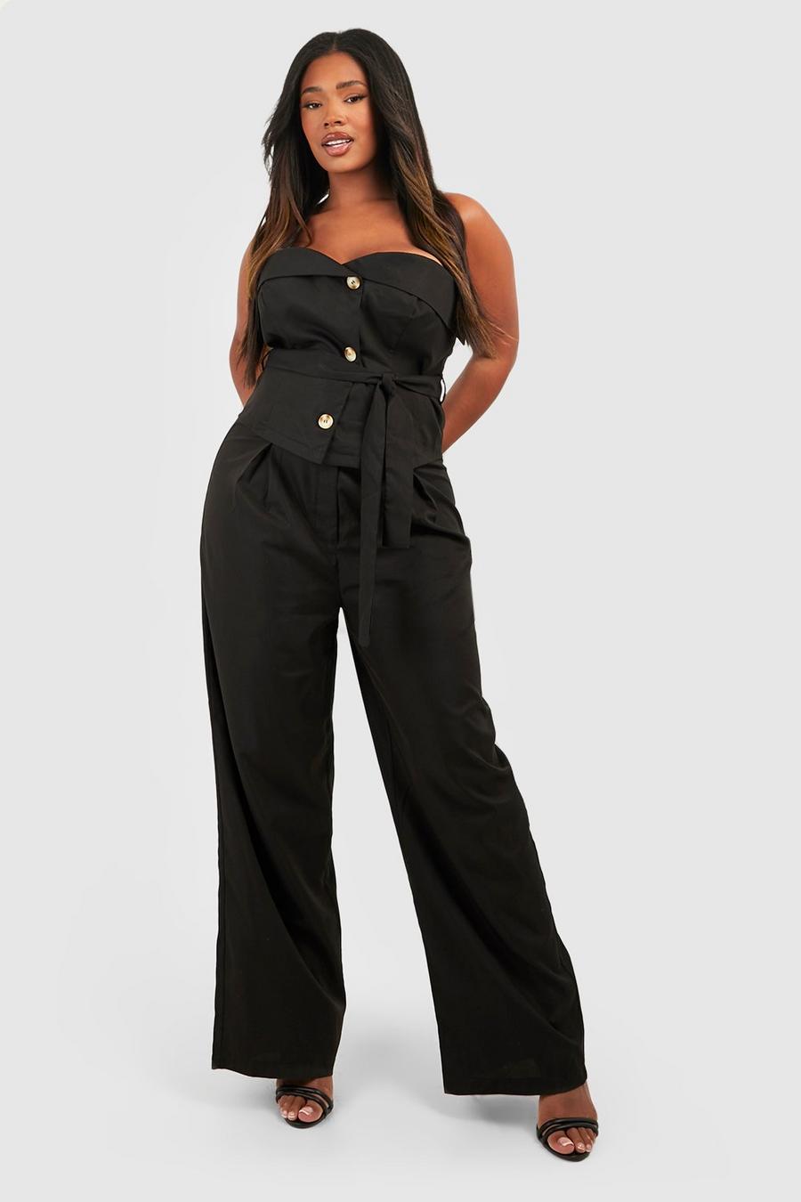 Black Plus Woven Tailored Wide Leg Pants image number 1