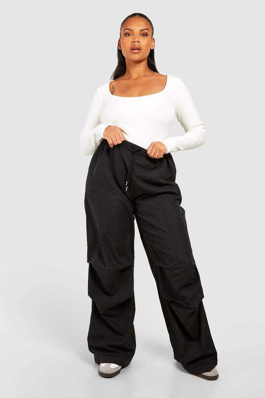 Black Plus Baggy Soft Touch Cargo Wide Leg Broek image number 1