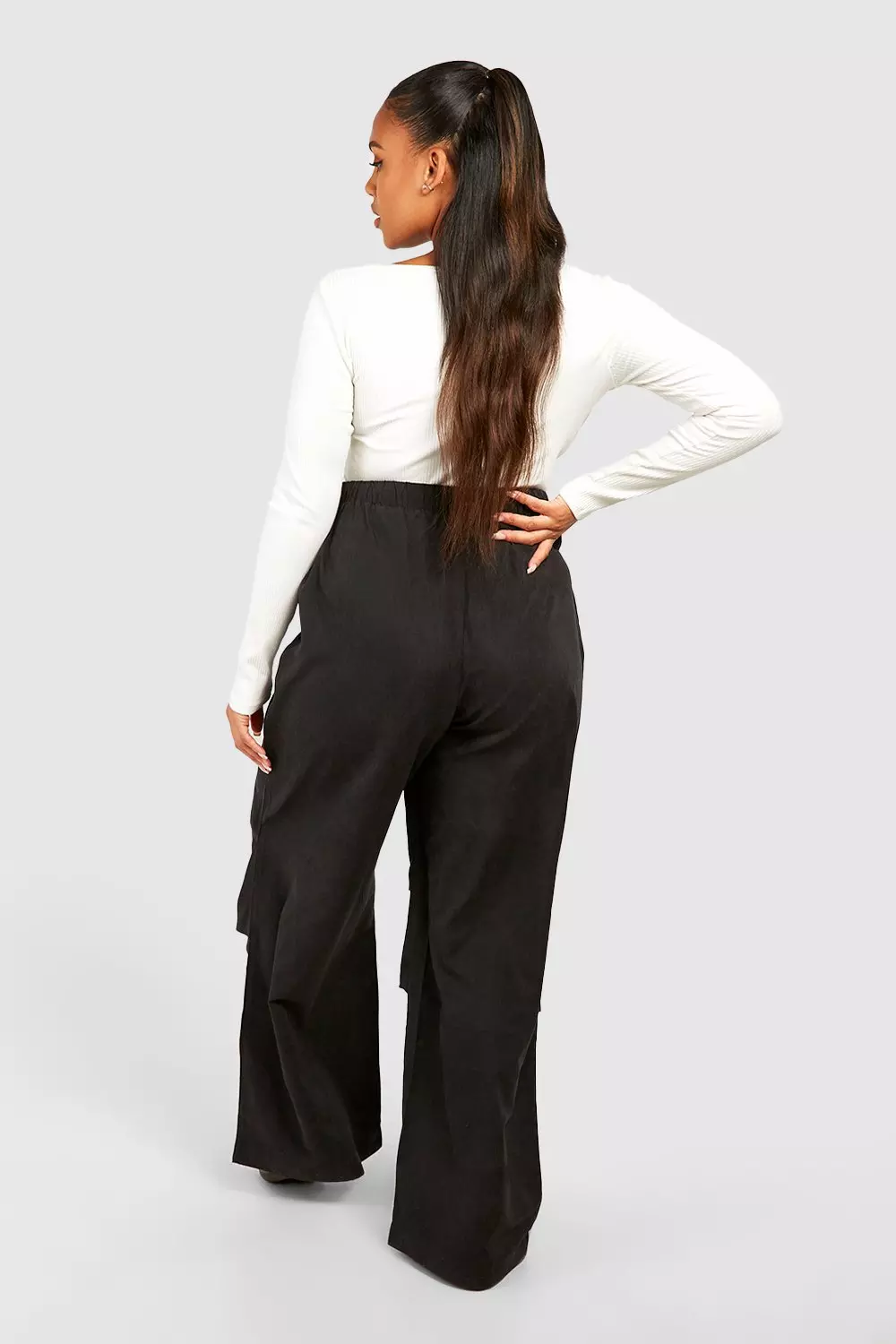 Black Plus Relaxed Soft Touch Cargo Wide Leg Trouser alternative image