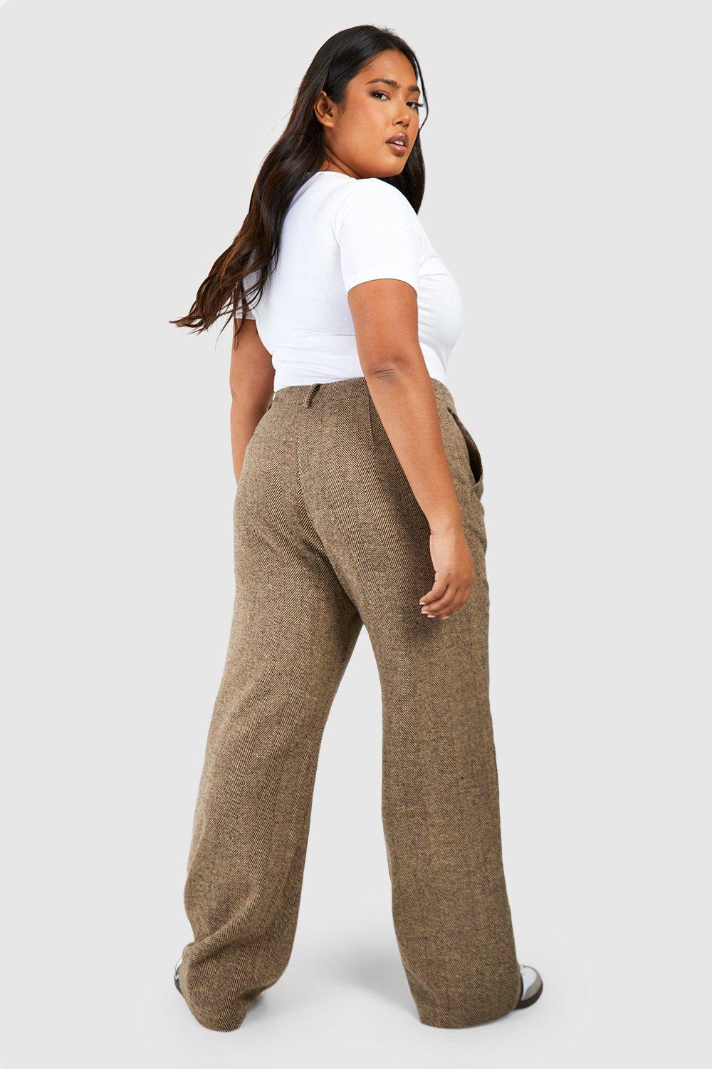 Plus Herringbone Tailored Straight Leg Trousers