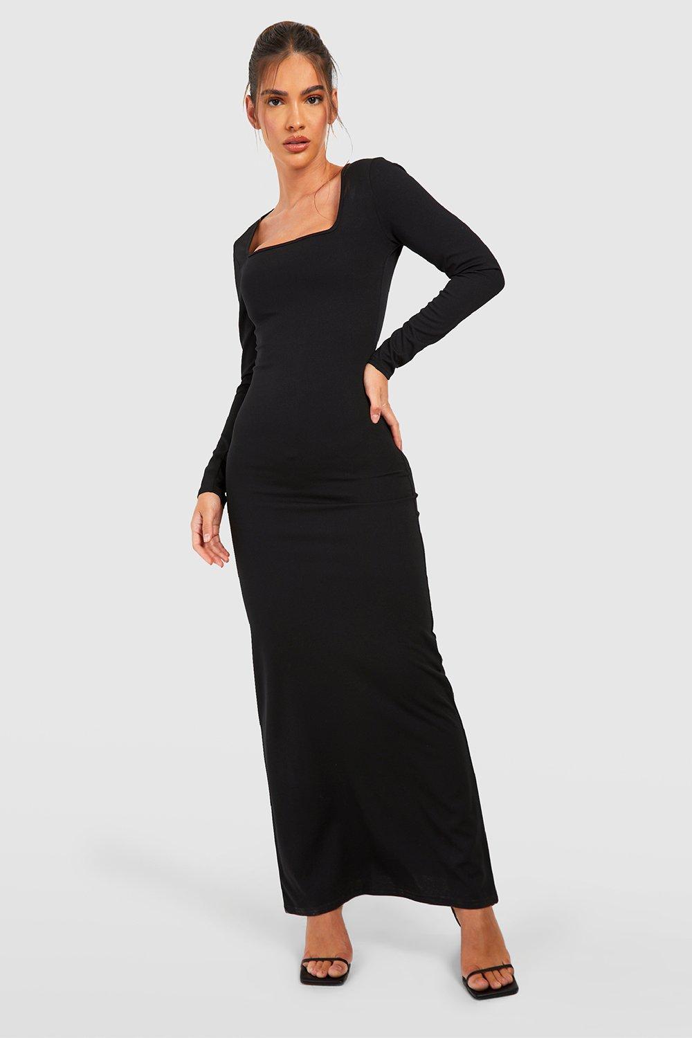 CONTOUR SQUARENECK LONGSLEEVE MIDI DRESS