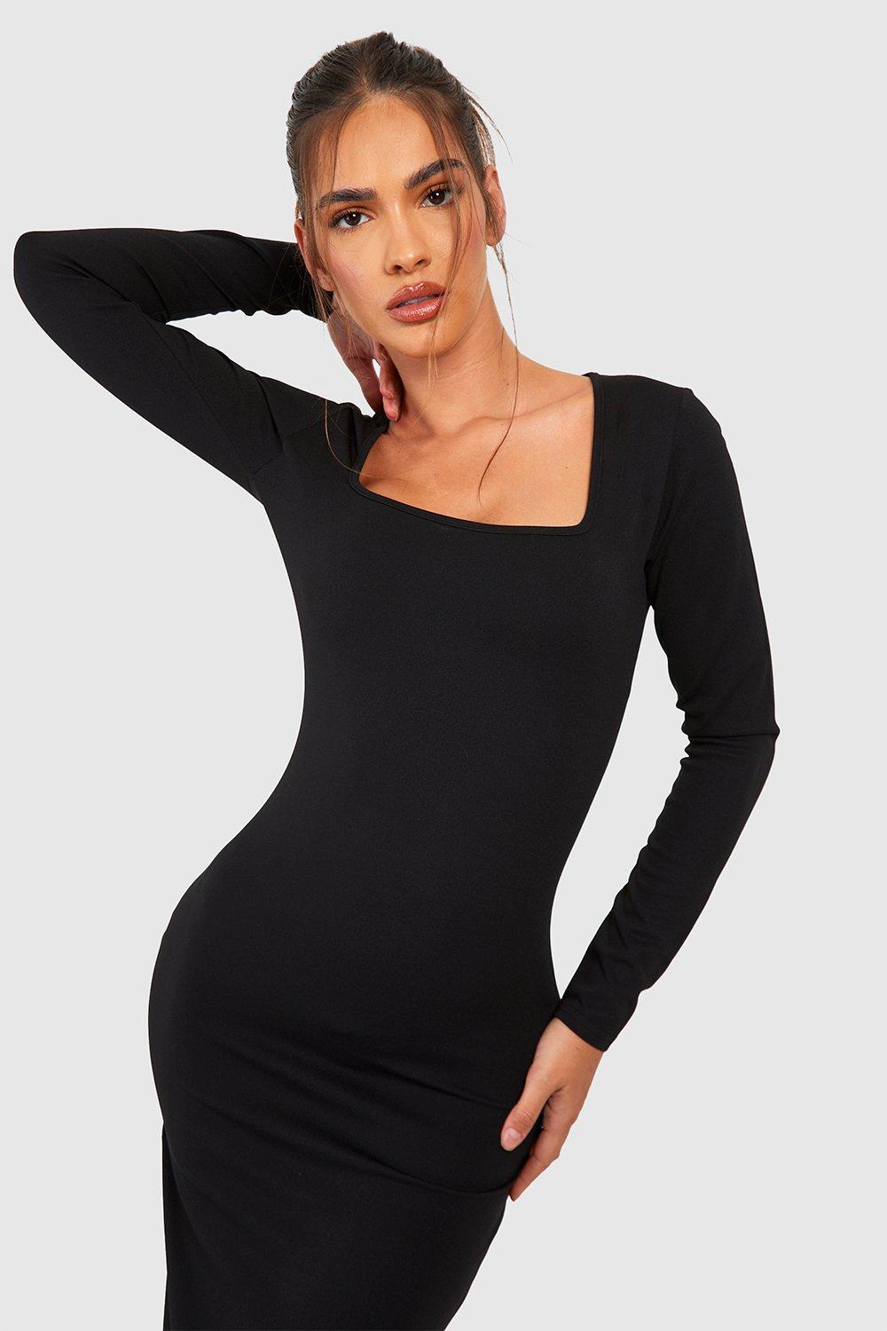 CONTOUR SQUARENECK LONGSLEEVE MIDI DRESS