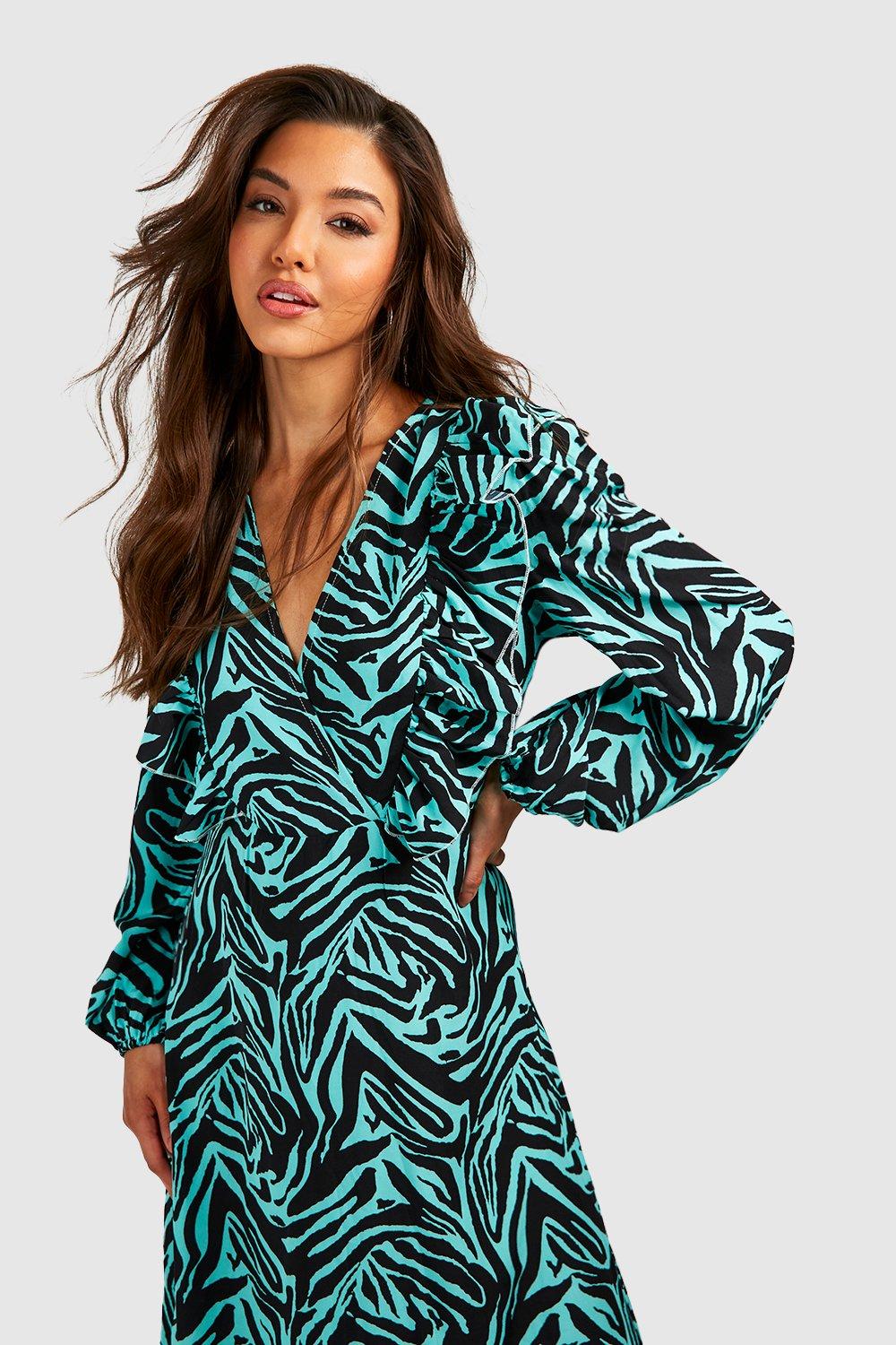 Boohoo animal print deals wrap dress