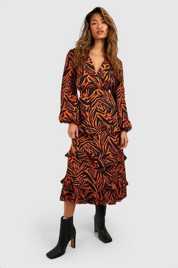 Animal Print Midi Smock Dress chocolate