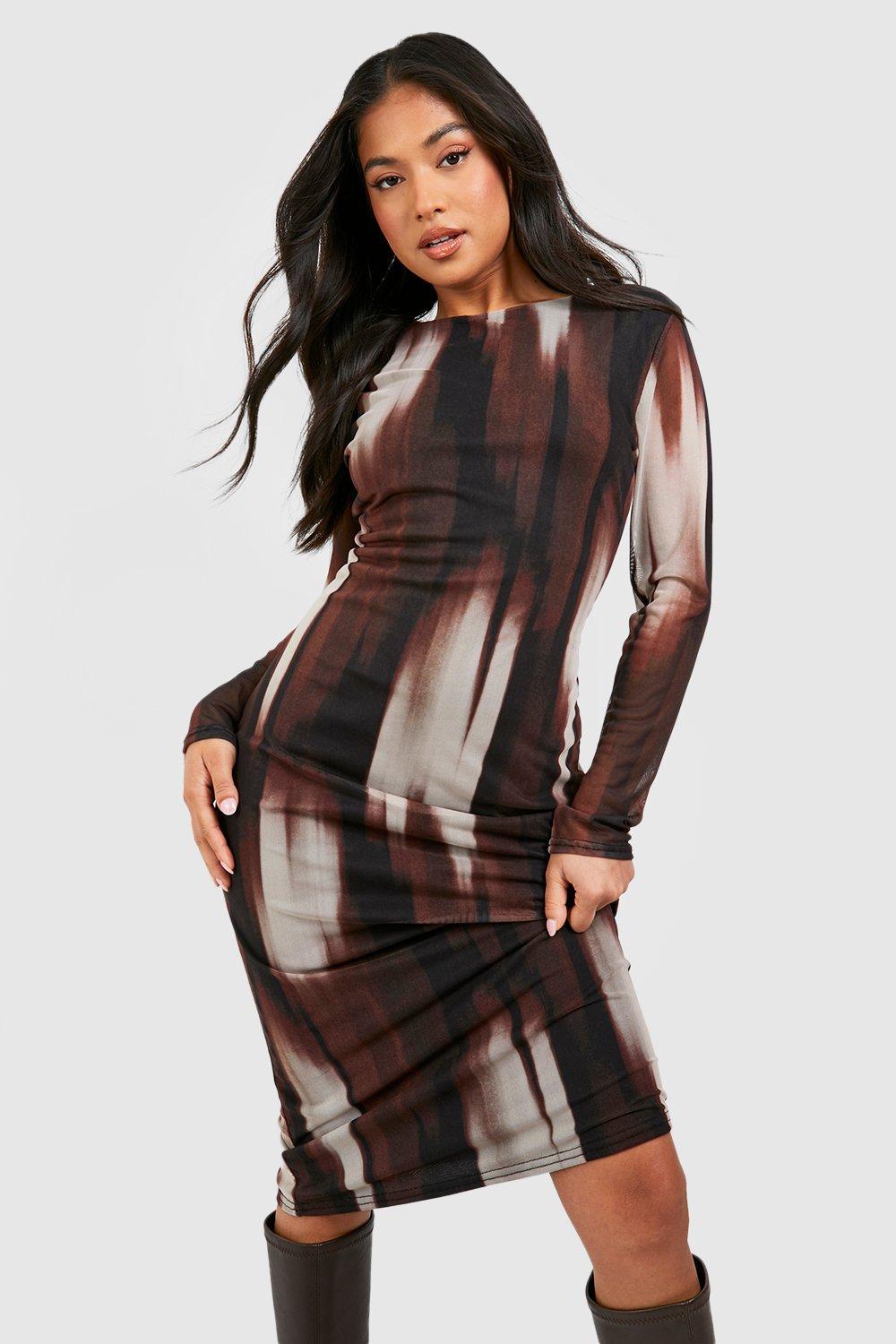 Petite Mesh Long Sleeve Midaxi Dress | boohoo