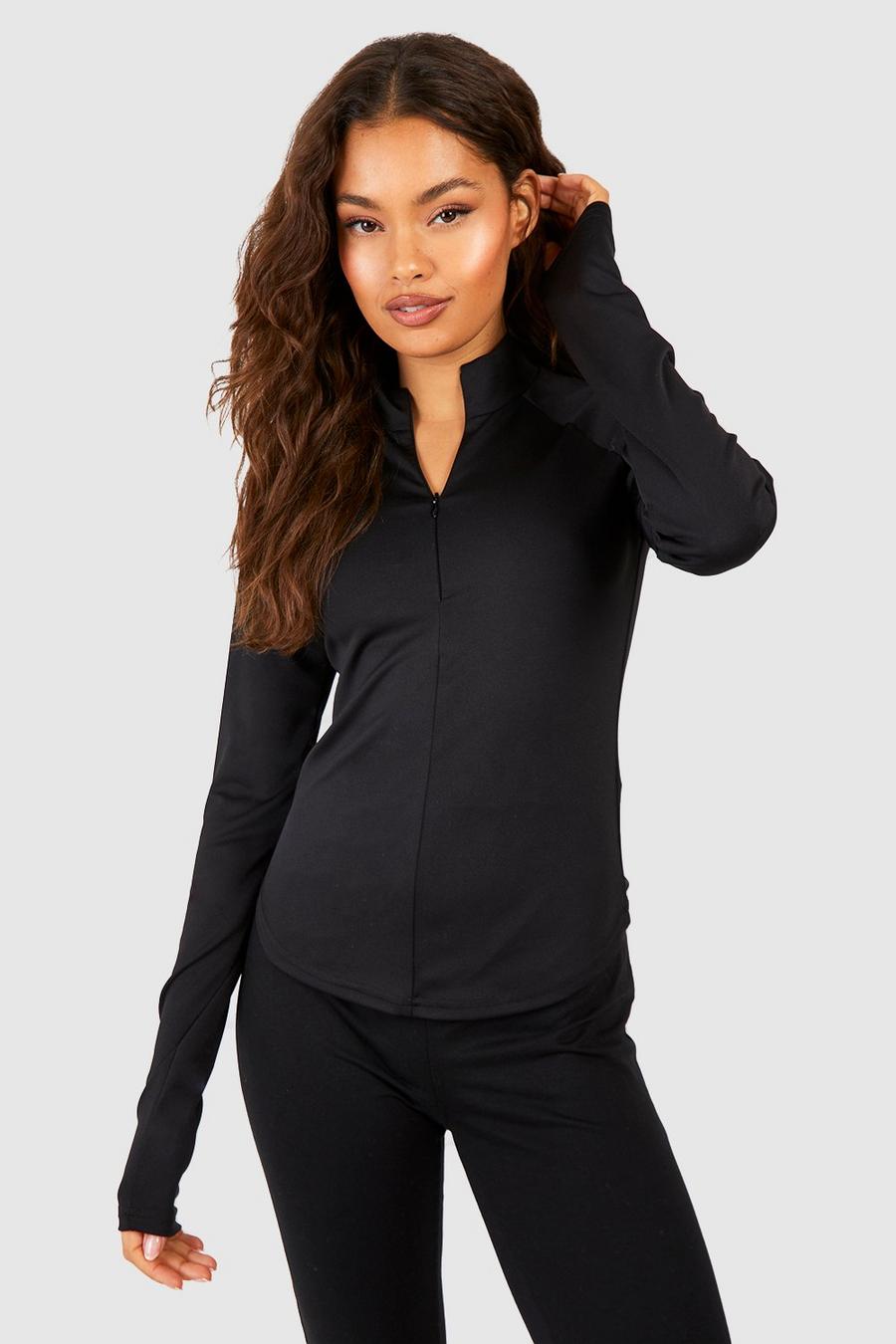 Black Dsgn Studio Sports Quarter Zip Fitted Sculpt Long Sleeve Top image number 1