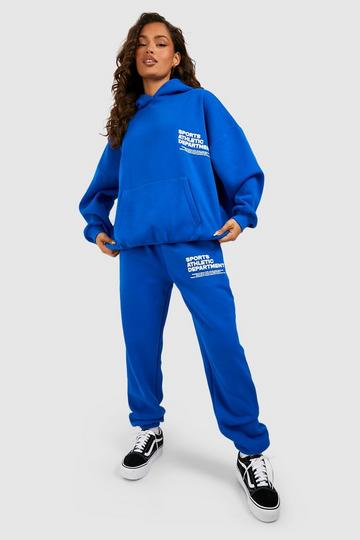 Sports Club Slogan Print Hooded Tracksuit cobalt