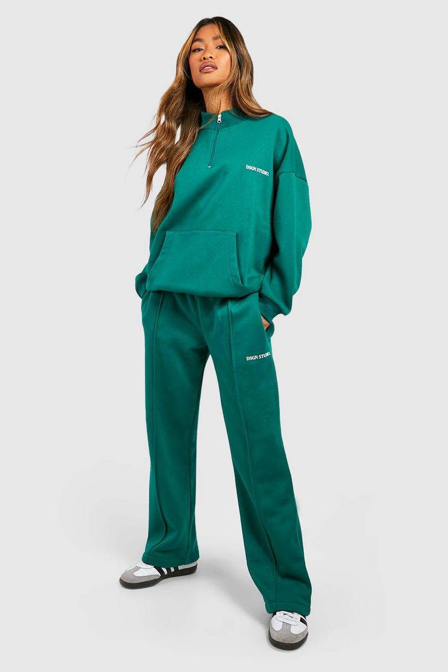 Sweatshirt-Trainingsanzug mit Dsgn Studio Slogan und halbem Reißverschluss, Green